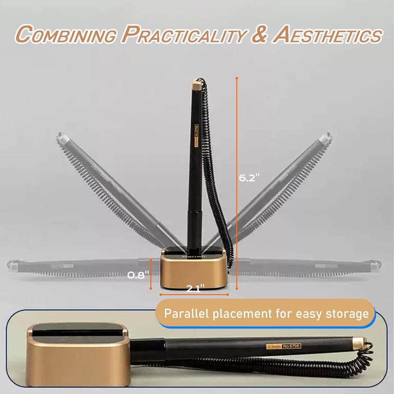 Othaim طقم أقلام مكتب أنيقة بلون الشمبانيا - مزودة بإعادة تعبئة آمنة، أسطوانة دوارة بزاوية 180 درجة، سلسلة مرنة، كتابة سلسة، قاعدة لاصقة قوية - مثالية للمكتب، المستشفى، المدرسة، مناطق الاستقبال (6 قطع) - Image 4